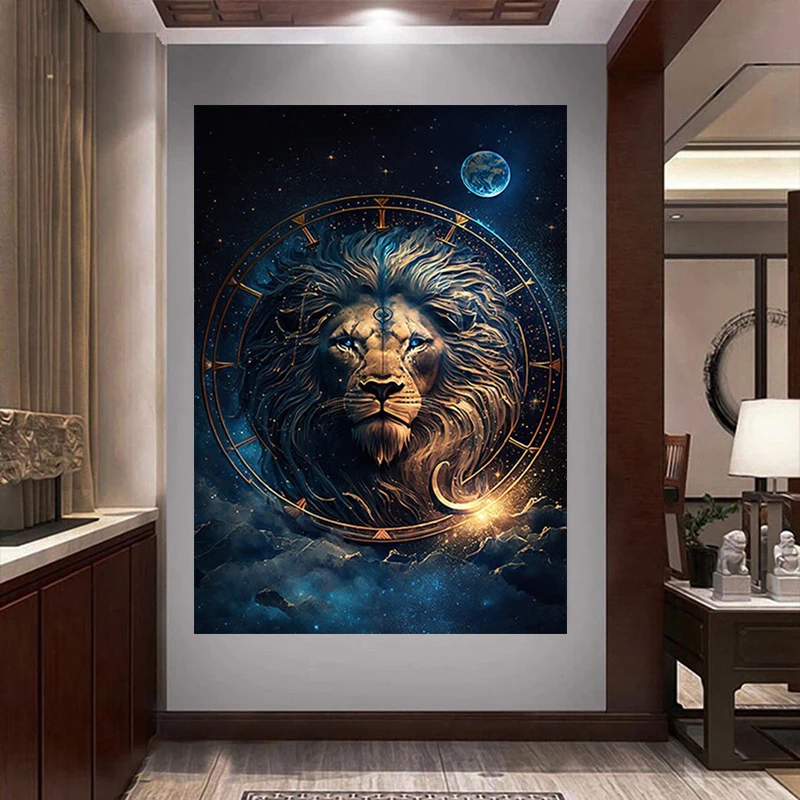 

Lion Kings Canvas Print Art,Male Lions Animal Painting Posters and Prints King of The Jungle Wall Pictures For Home Room Decor