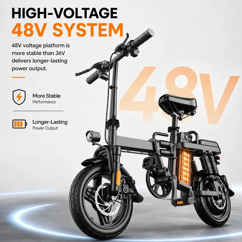 14" Folding Electric Bike 500W Motor 48V 15Ah Battery - 43km/h Top Speed & 60km Long Range, Dual Disc Brakes, 150kg Max Load, Portable Lightweight E-Bicycle with Basket & Fenders for Adult Commuting