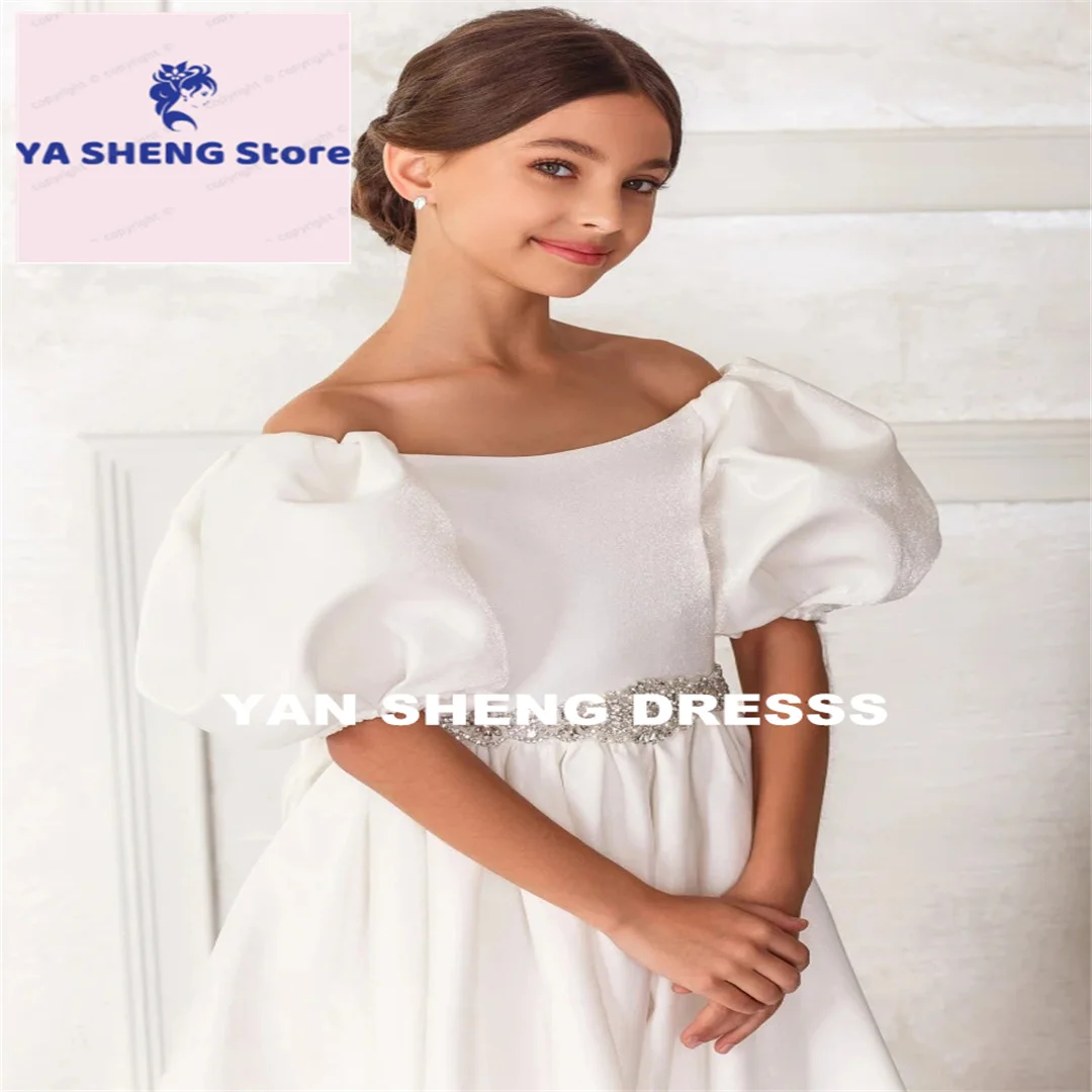 Customized Flower Girl Dresses With Bow Sleeveless For Wedding Birthday Party Pink Tulle Hight-Low Skirt First Communion Gowns