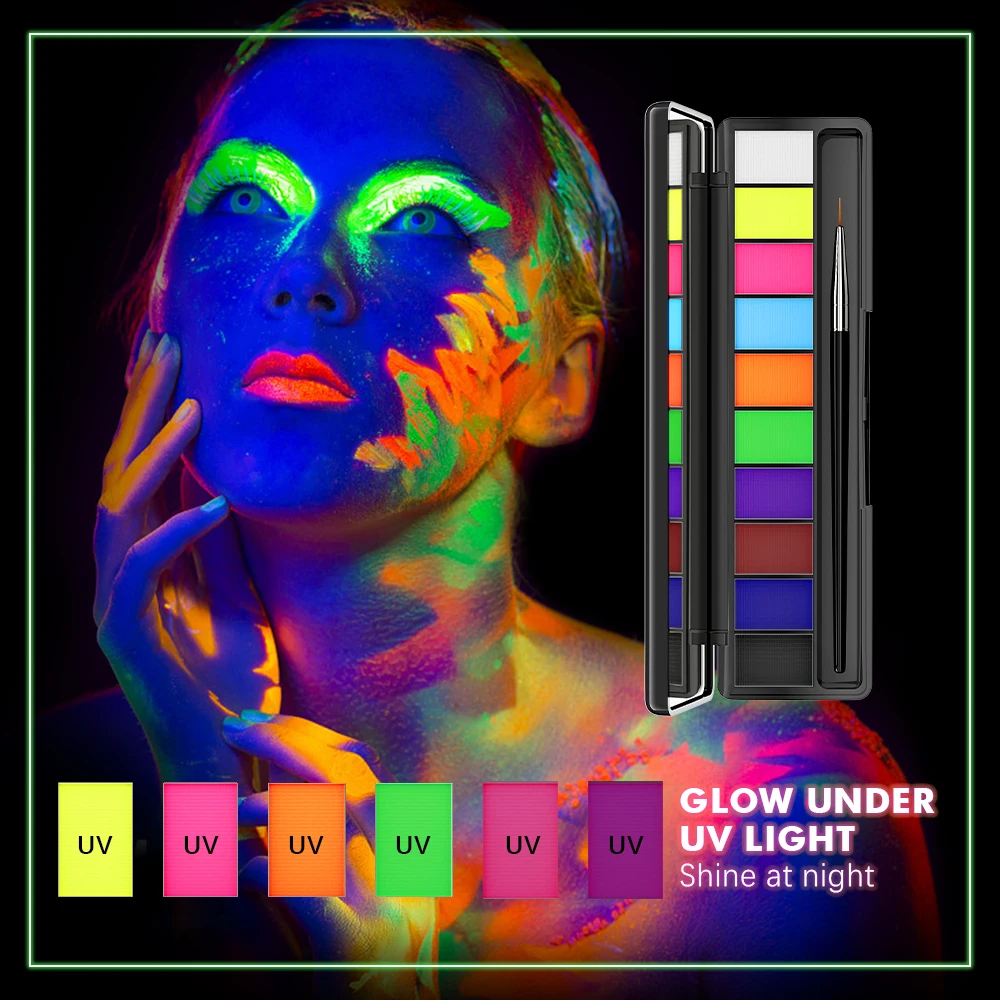 10 kleuren Glow Fluorescerende Neon Olie Gezicht Body Art Verf UV Glow Olieverf Halloween Party Fancy Dress Schoonheid Make-up Cosmetica