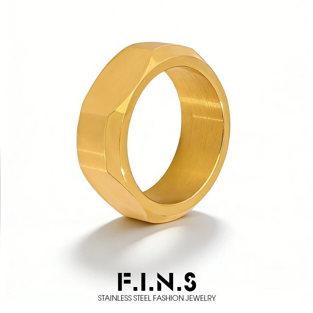F.I.N.S Minimalist Stainless Steel Polygon Rings For Women Men Brushed Couple Bands Waterproof Dubai Cocktail Rings Jewelry