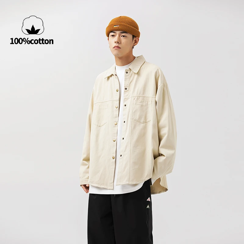 Spring Trendy Brand Oversized Silhouette Shirt Jacket, Japanese Style Pure Cotton Work Shirt 100%cotton