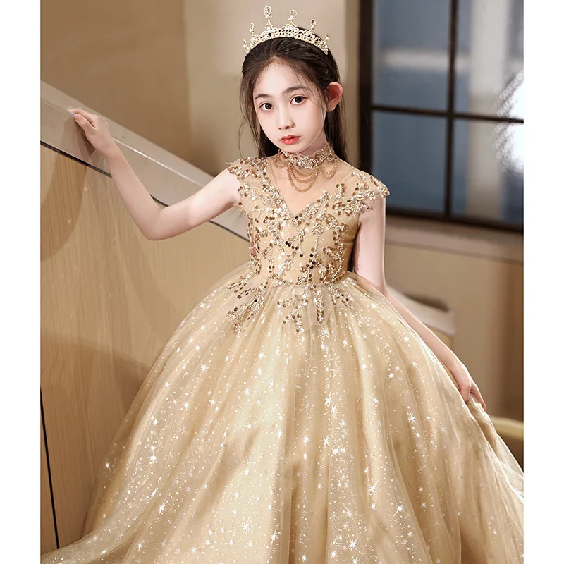 

Детское официальное платье принцессы для девочек, вечер для больших детей, высококачественное платье для выступлений на фортепиано для девочек на день рождения