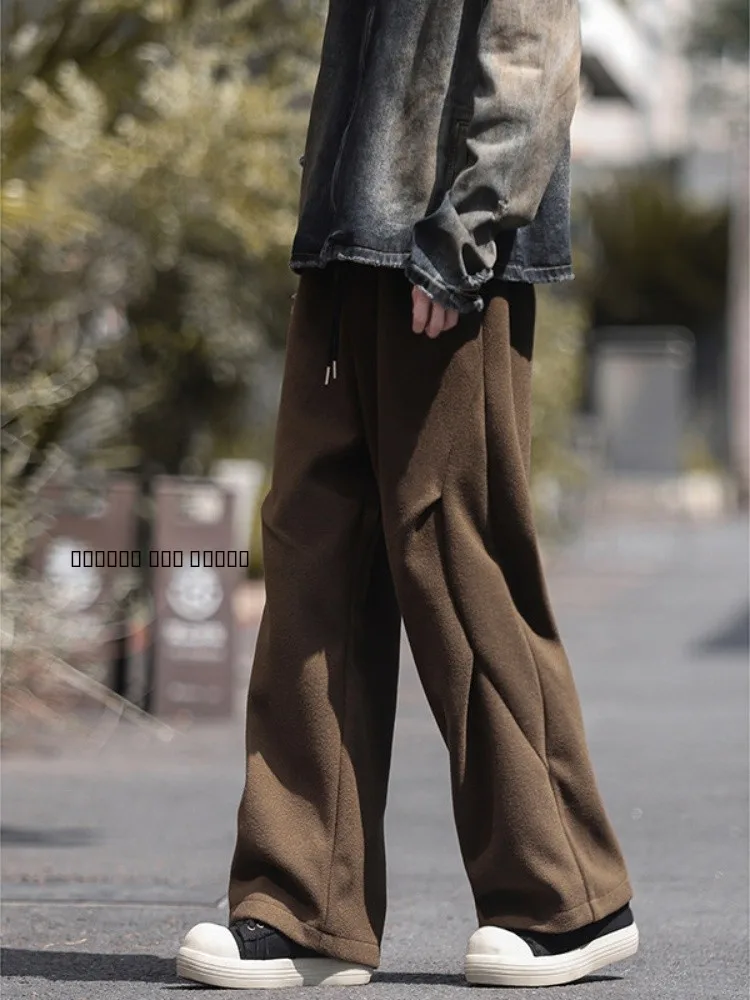 

Мужские осенне-зимние шерстяные брюки свободного кроя с широкими штанинами, повседневные, с отворотами, из плотной ткани, модные