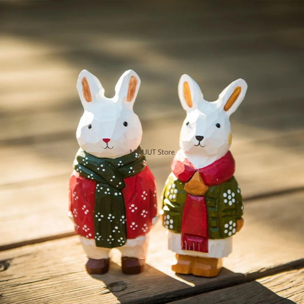 يدويا الخشب نحت أرنب رجل التماثيل الحلي مكتب المنزل Kawaii سطح المكتب ديكور عيد ميلاد هدية الكريسماس للعائلة