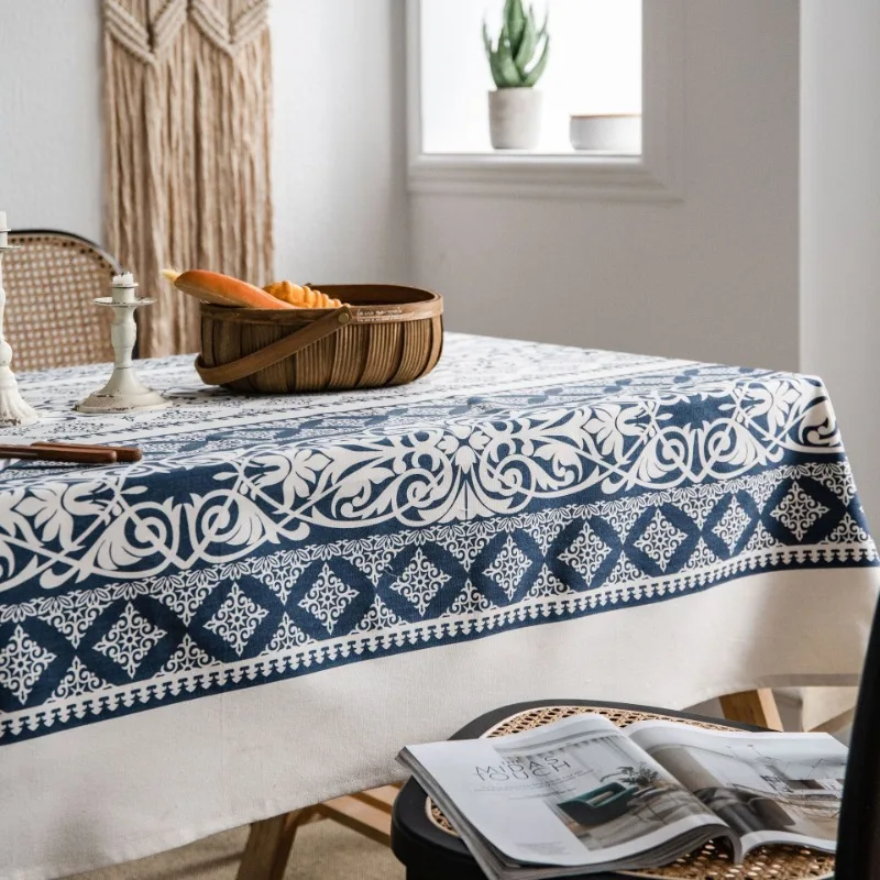 Table Cloth Cotton and Linen Printed Blue and White Porcelain Retro Tablecloth Dining Table Cloth