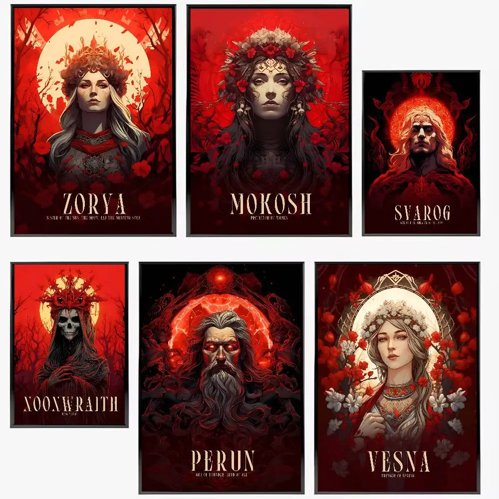 Slavic Gods Mythology Art Posters High Quality Self-adhesive Wall Art Decorations Color Prints Sticky