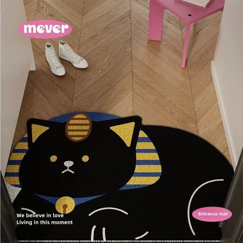 Cartoon Egyptian Cat Doormat Non Slip Rubber Back Door Mat Cuttable Dirt Trapper Rug For Entryway Home Decor