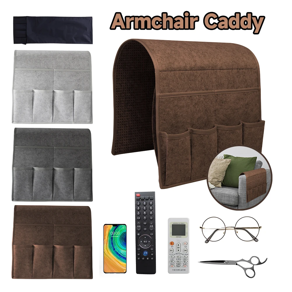 Remote Control Holder with 7 Pockets Sofa Armrest Organizer Sofa Arm Chair Caddie for Magazine Tablet Phone Chocolate