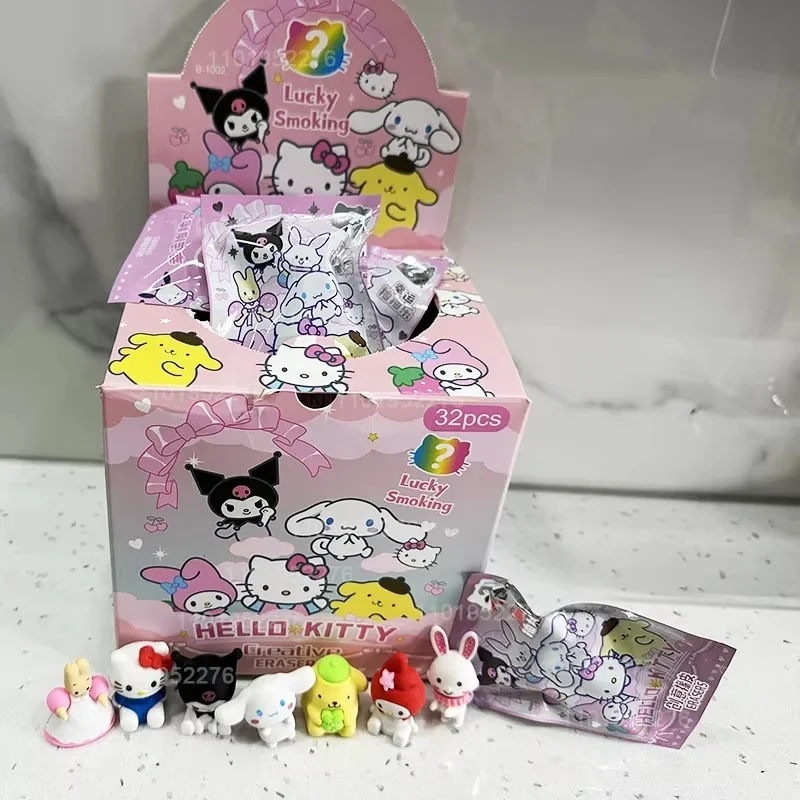 32pcs/Box Sanrio Pencil Eraser Hello Kitty My Melody Kuromi Cinnamoroll Student Stationery Eraser Kids School Supplies Wholesale