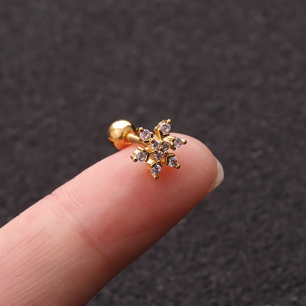 1Piece 99% Pure Titanium Medical Metal Stud Exquisite Heart Drop Flower Earring for Women Helix Cartilage Ear Piercing Jewelry