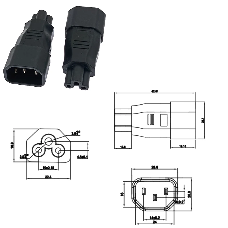 1/5/10PCS Newest IEC320 C14 Male to C5 Female Adapter 3 Pin AC Power Plug Socket Universal Power Converter Connector