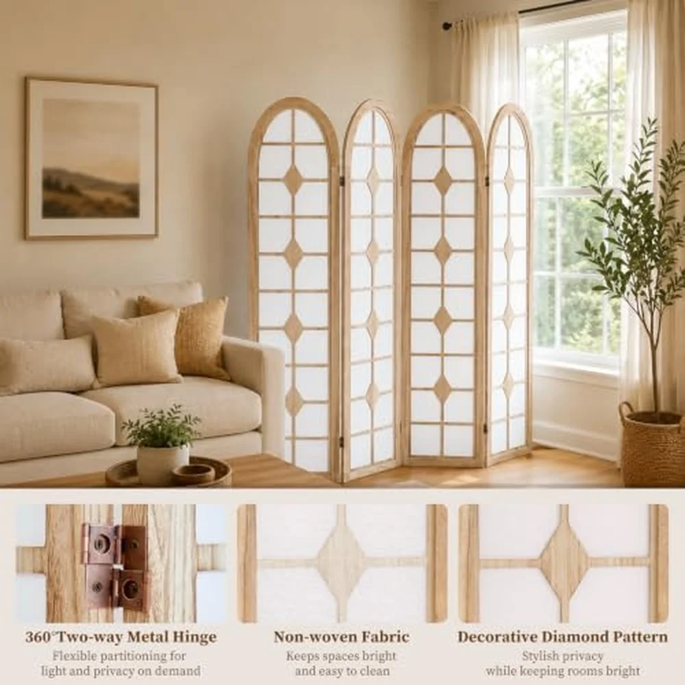 4 Panel Room Divider Folding Shoji Screen Natural