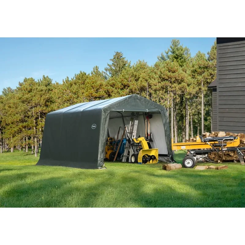 Scotts 10' x 15' x 8' All Season Outdoor Storage Shed with Waterproof Cover, Green