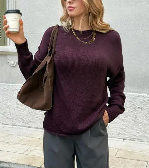 

Women's Sweaters Classic Spring Styles Solid Color Simple Round Neck Loose Fashionable Versatile Long Sleeved Knitted Sweater