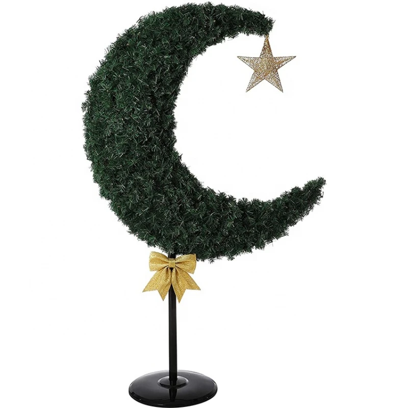 Home decoration: green and white artificial tree, Eid al-Adha, Ramadan moon tree