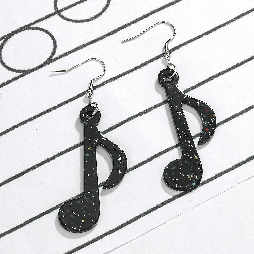 WELBACK Acrylic Music Notes Stud Earring Black White Musical Note Dangle Earring Jewelries for Women Girls Mother Girlfriend