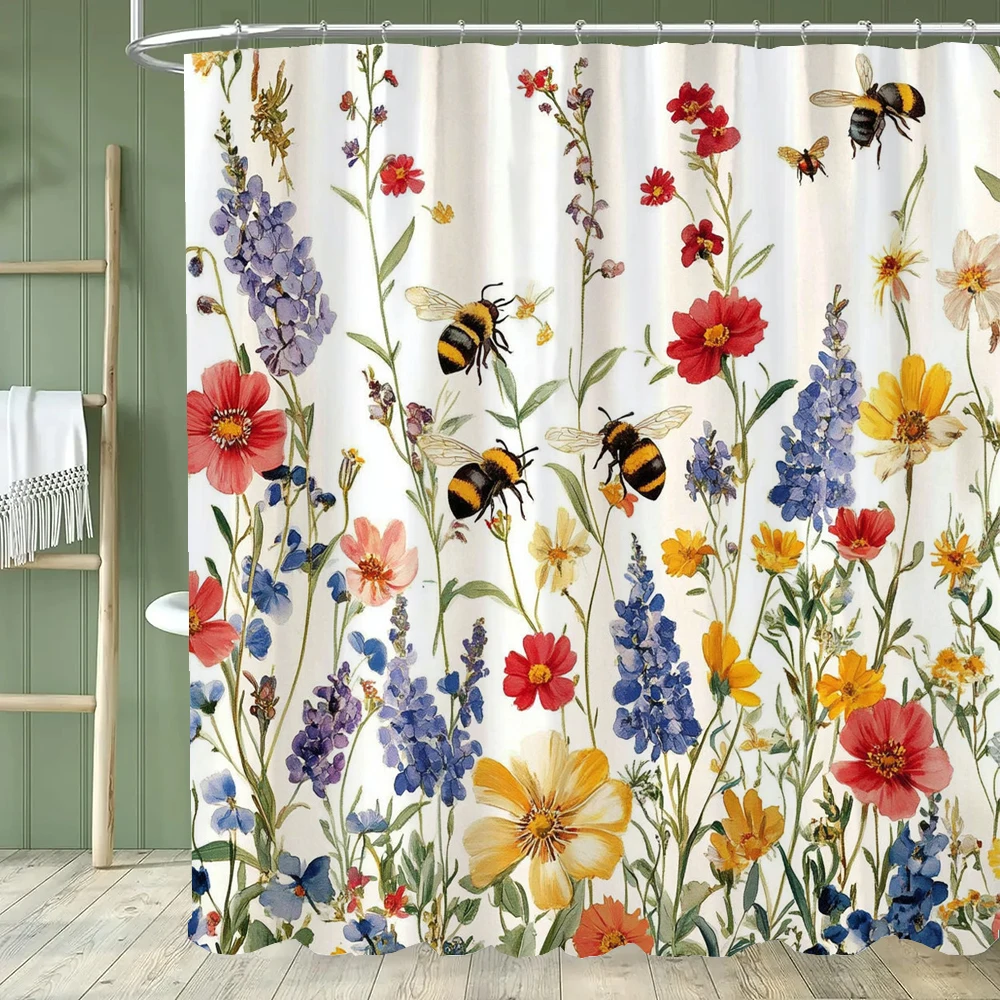 

Vintage Botanical Print Floral Shower Curtain, Bathroom Decorative Flowers Shower Curtain, Waterproof Shower Curtain with Hooks