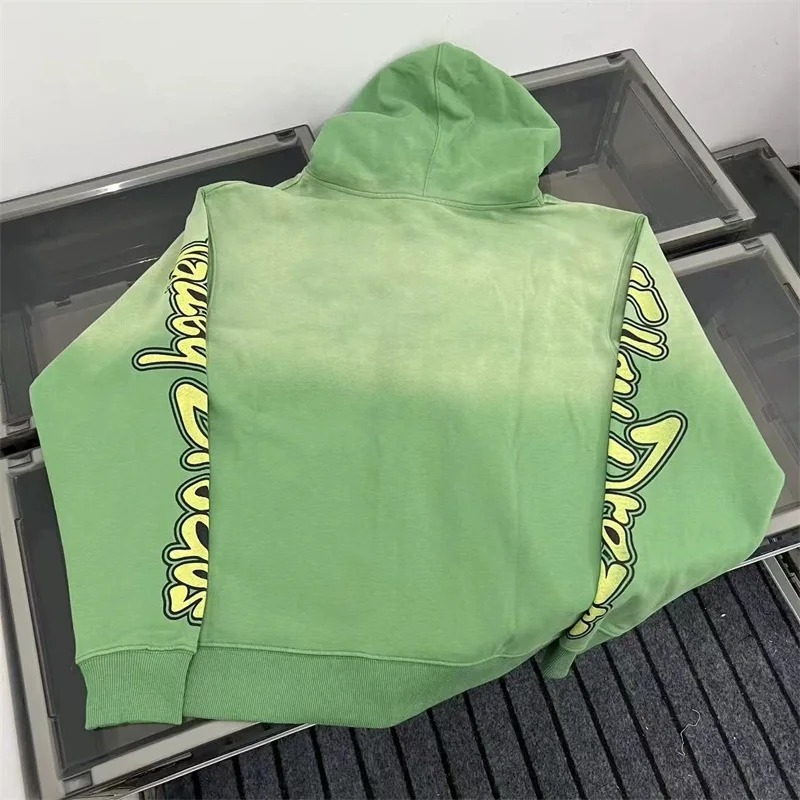 صور حقيقية VALLEY سترات كبيرة الحجم للرجال والنساء من القطن الخالص بغطاء للرأس باللون الأخضر الأمريكي العتيق