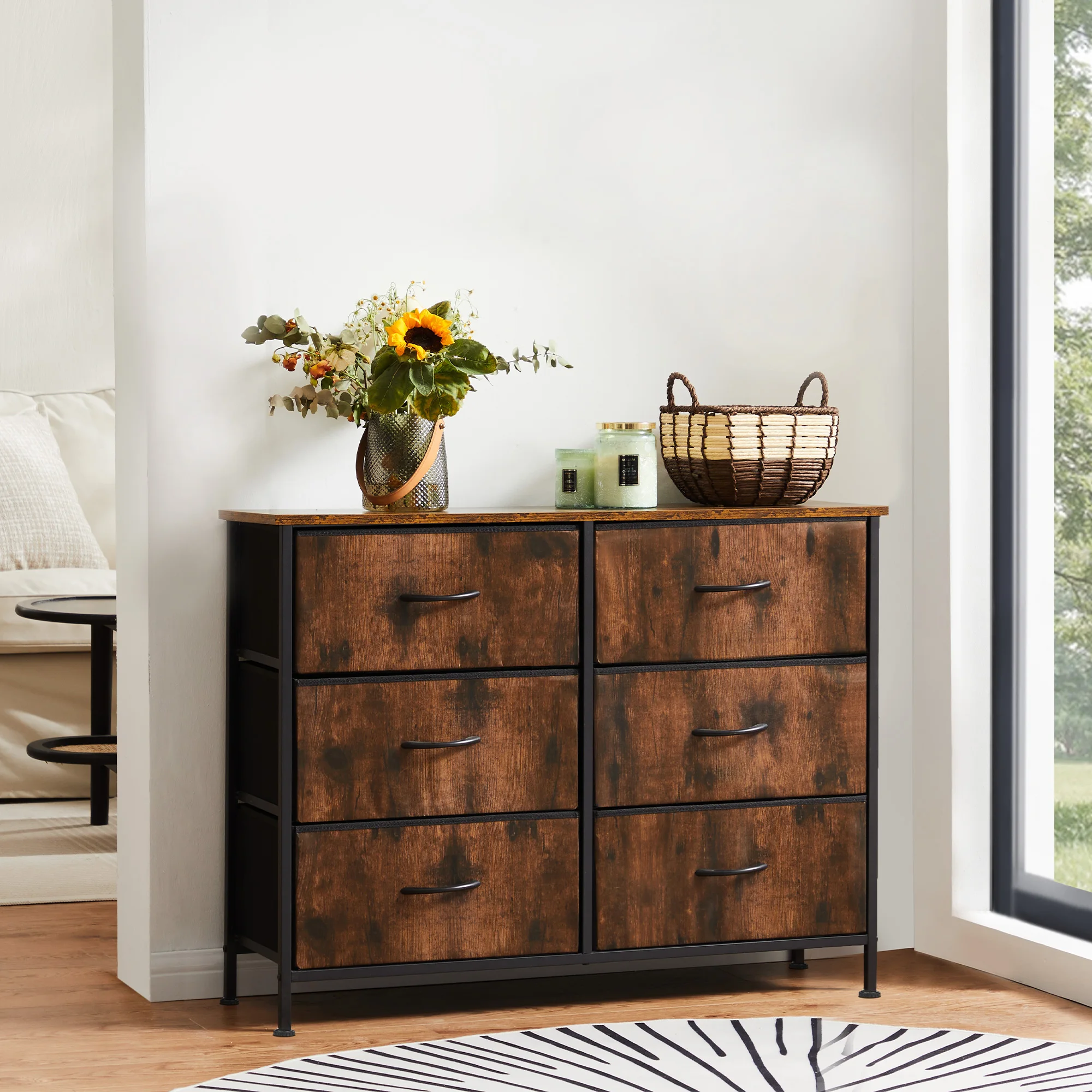 MCQ Living Room 6 Drawers Fabric Cabinet Beside Nightstand Dresser Tables Storage Closet Chest Clothes Display Of Furniture