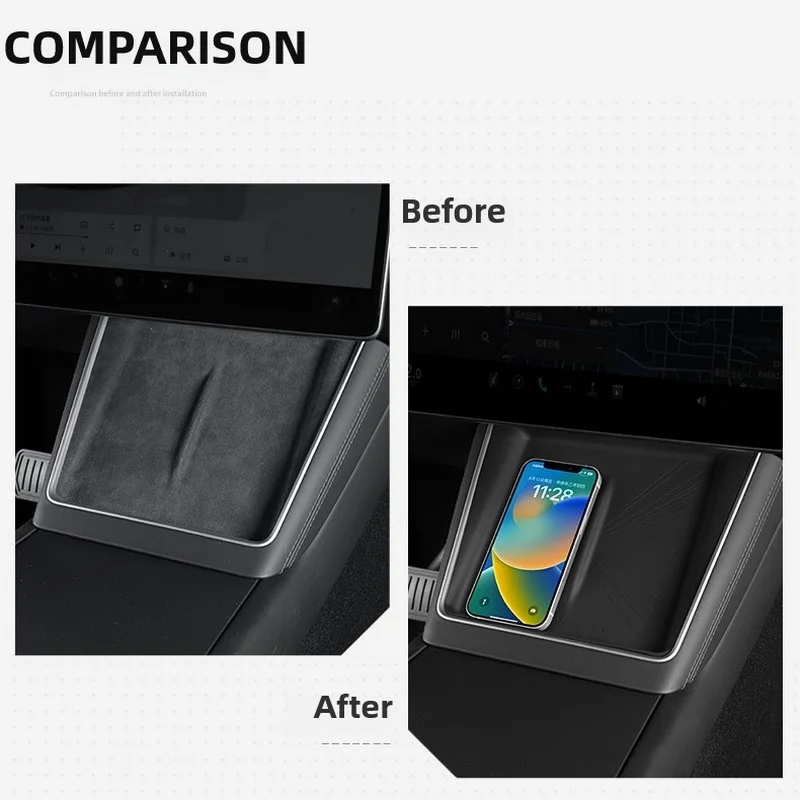 For Tesla New Model Y LAUNCH 2025 2026 Juniper Wireless Charge Pad Plaid Center Console Charging Non-slip Mat Silicone Protector