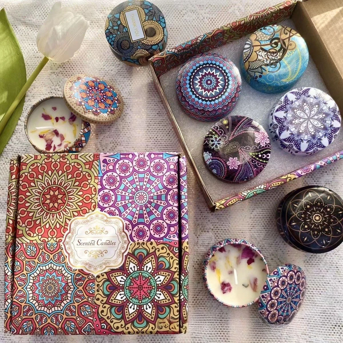 

Matarile 4Pcs Soy Handmade Aromatherapy Candle Luxury Candle Gift Box 80g*4 Velas Decorativa Cadeau Mariage Pour Invités Bougies