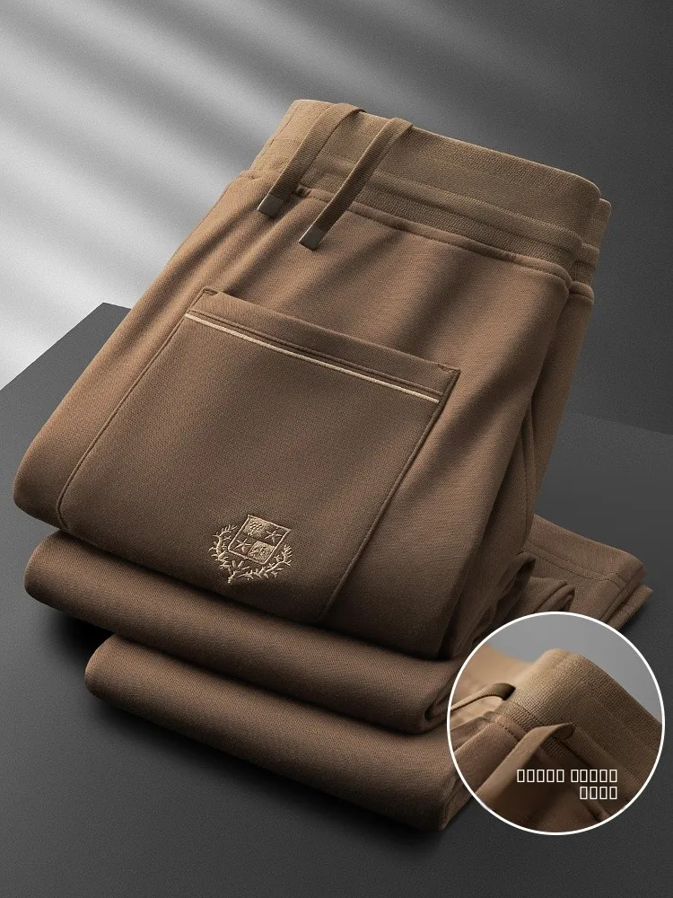 

Autumn Elastic Air Layer Sweatpants Men's Straight Leg High End Waist Embroidery Casual Sport Pants Youth Fashion