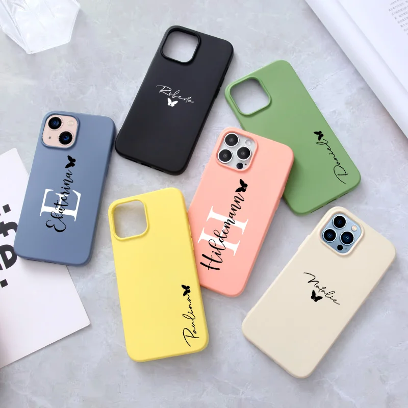 

Personalized Custom Name Phone Case for iPhone 14 13 12 11 Pro X XS Max XR 7 8 Plus Butterfly DIY Soft Silicone Shockproof Cover