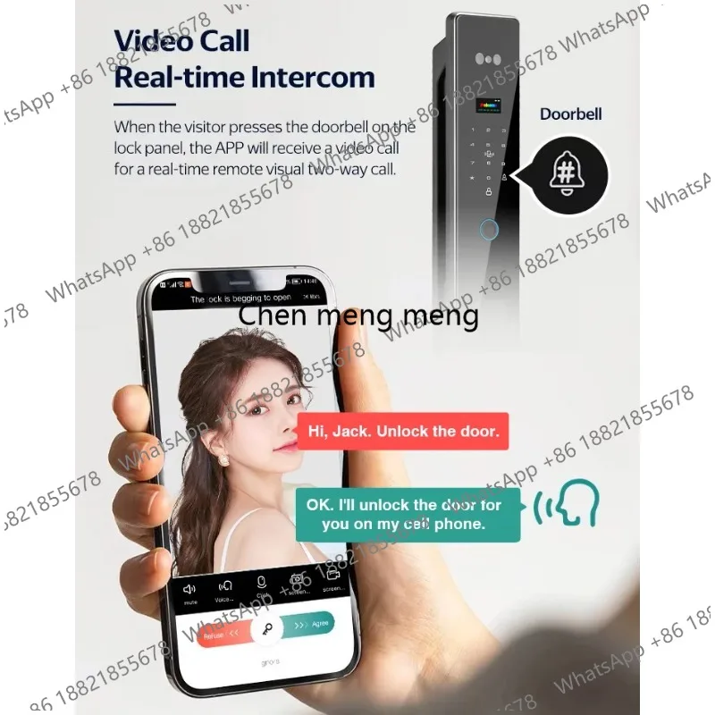 3D Face Recognition Digital Fingerprint Lock With Two-way Audio WiFi Camera Video Call APP Remote Unlock