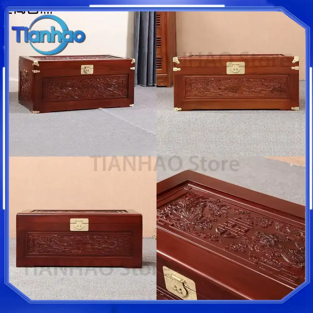 Natural Fragrant Camphor Wood Calligraphy and Painting Storage Box for Dragon and Phoenix Chengxiang Wedding Dowry Box