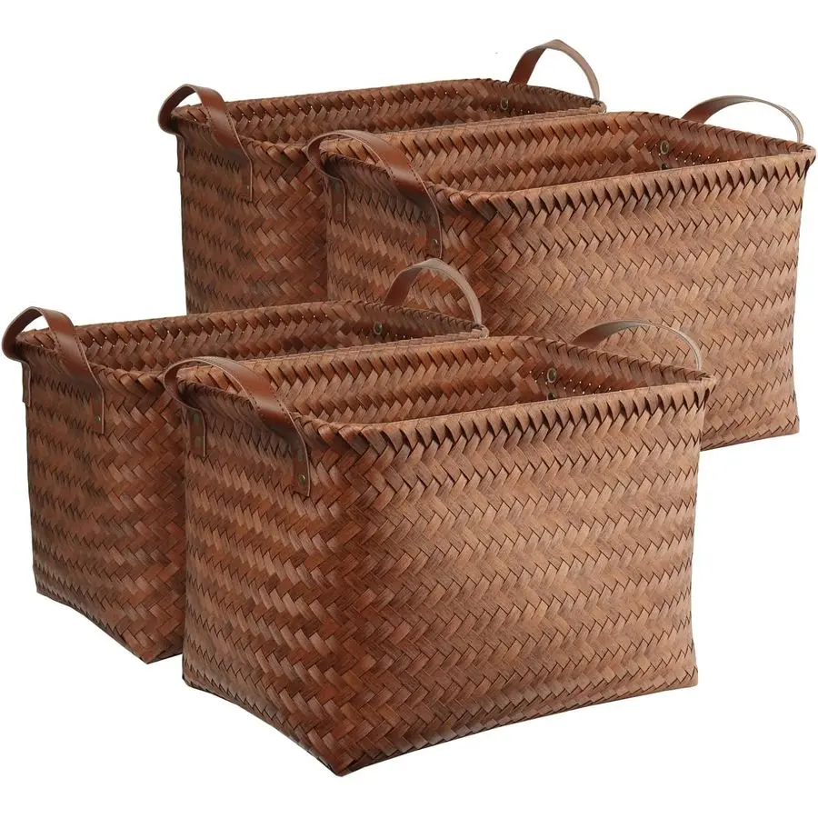 

Handwoven Clothes Basket Laundry Hampers Large Wicker Storage Baskets for Shelves Blankets Closet Storage Bins Car Bedroom Bathr