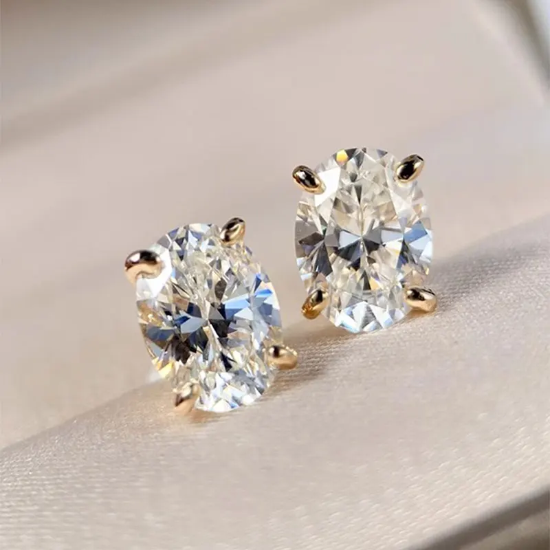 Anziw Brilliant Moissanite Oval Stud Earrings 1.0ct 1.5ct D VVS1 Solitaire Lab Imitation Diamond For Women Men Statement Earring