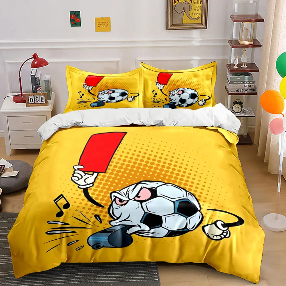Pop Art Angry Soccer Ball Referee Red Card Bedding Set 3pc,Vintage Cartoon Football Comic Print Duvet Cover,Gift for soccer fan