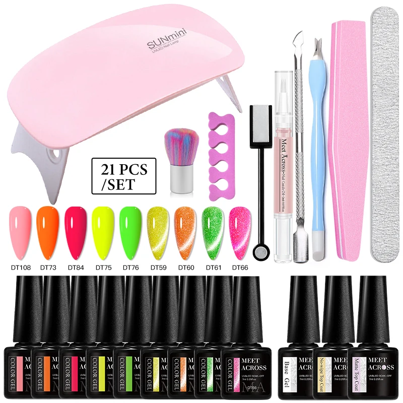 21 pièces ensemble de vernis à ongles Gel rose nu perle de verre chat vernis Gel magnétique avec couche de finition de Base Kits d'outils de manucure à tremper les ongles