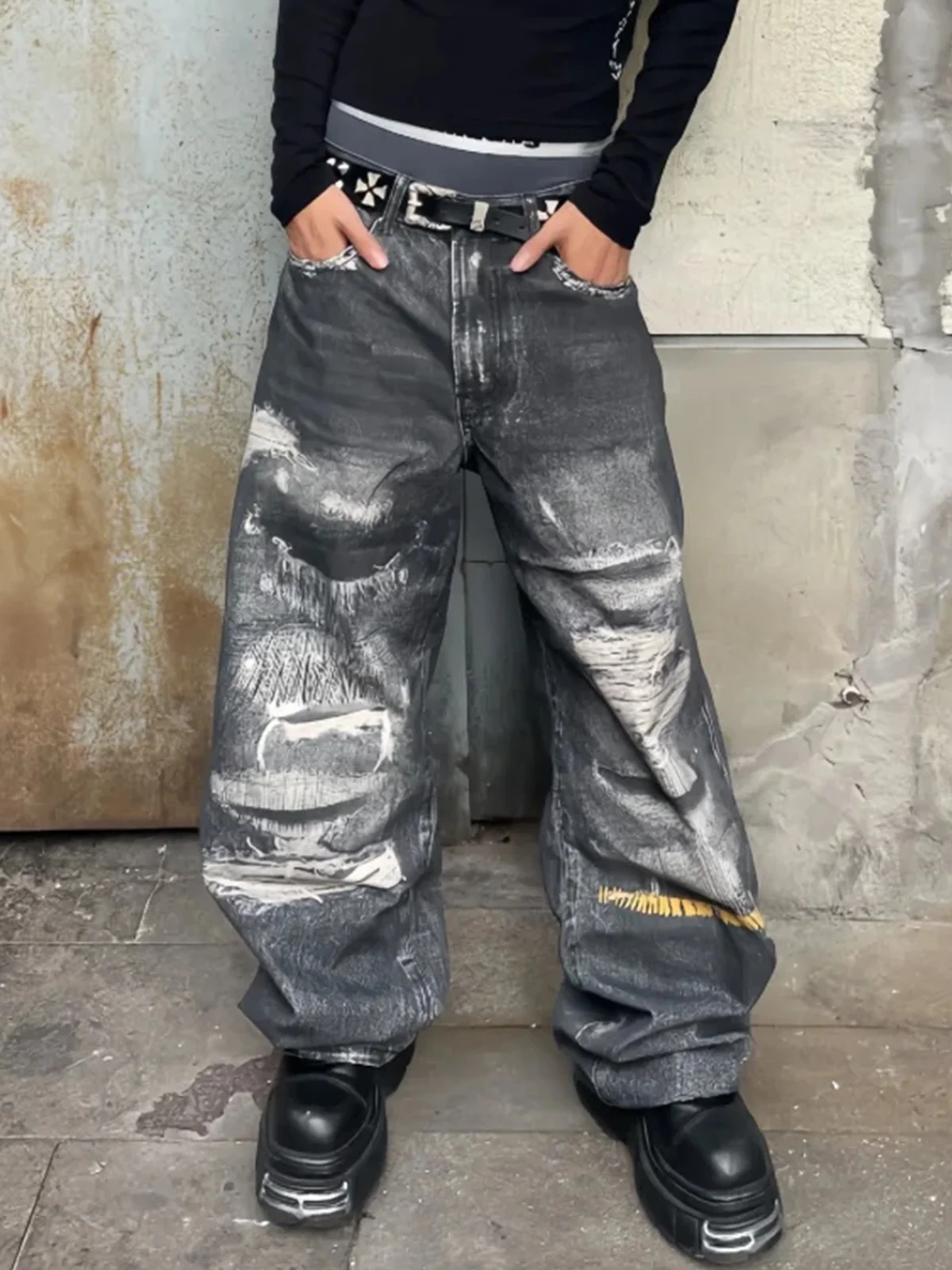 

3D Printed Distressed Digital Print CleanFit Streetwear Straight Leg Jeans for Men Youthful Trendy Loose Fit Long Pants