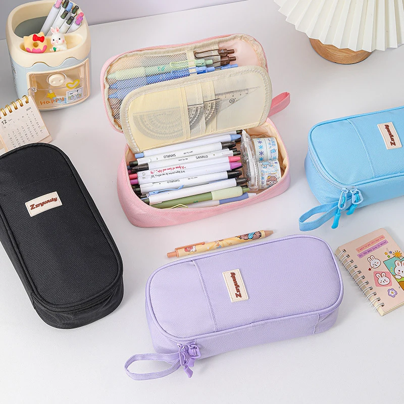 

Large Capacity Pencil Case Double Zip Stationery Bag, Multifunctional Pencil Case, Compressible Stationery Bag