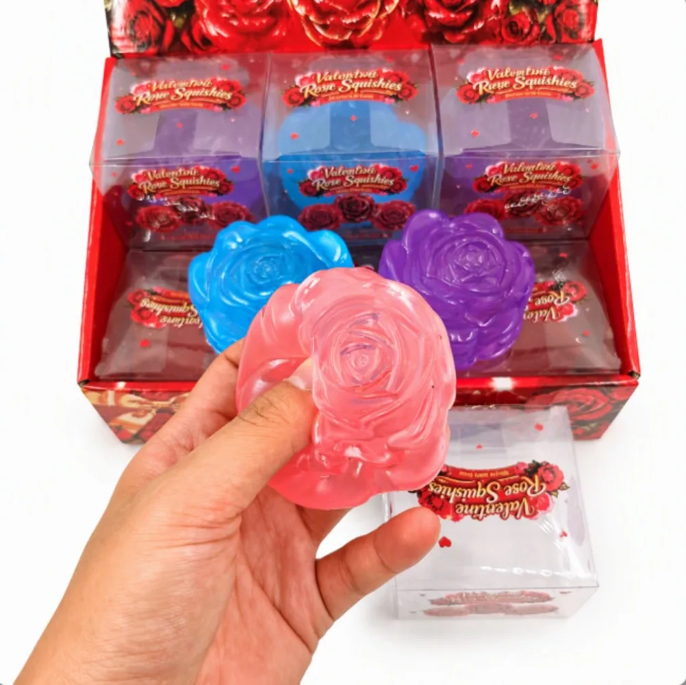 12PCS Vaseline Texture Rose Squishy Toy, Slow Rebound Creative Realistic Soft Rubber Stress Relief Squeeze Fidget Toy