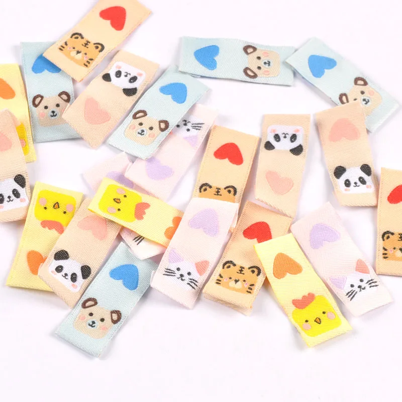 50Pcs Tiger/Chick/Panda Printed Embroidery Washable Care Label For Sewing Accessories Garment DIY Crafts Supplies Bag Shoes Tags