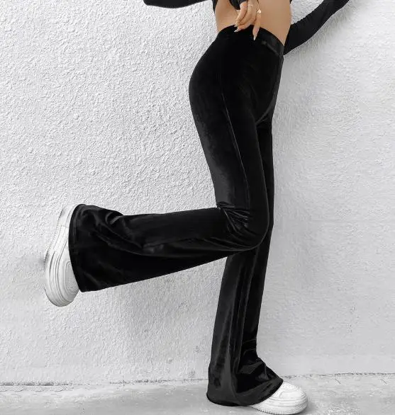 2026 autumn and winter new women's clothing high waisted slim and comfortable micro flared pants velvet casual pants