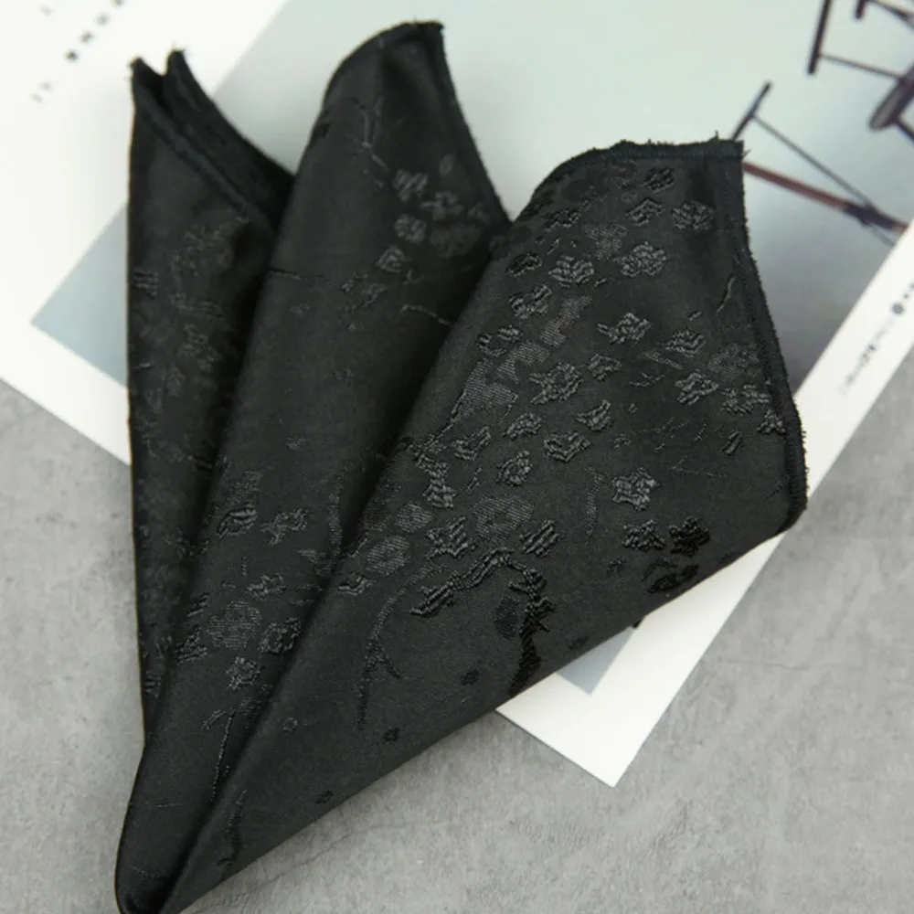 Men's Black & White Floral Pattern Pocket Square Handkerchief