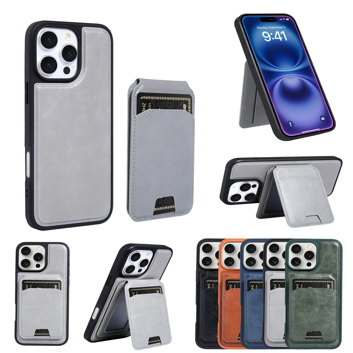 Full Grain Leather Case With MagSafe Detachable Card Holder For iPhone 16 15 14 13 Pro Max Plus Magnetic Flip Card Holde Bag