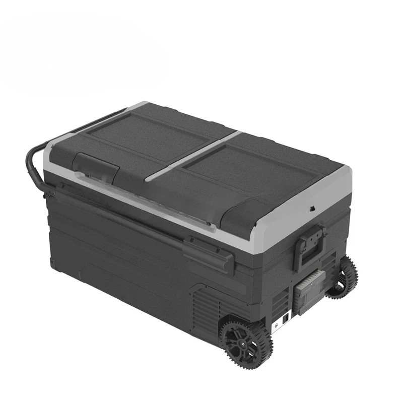 

75L DUAL ZONE PORTABLE FRIDGE OR FREEZER WITH SOLARBOARD PLUS HANDLE WHEELS AND BATTERY