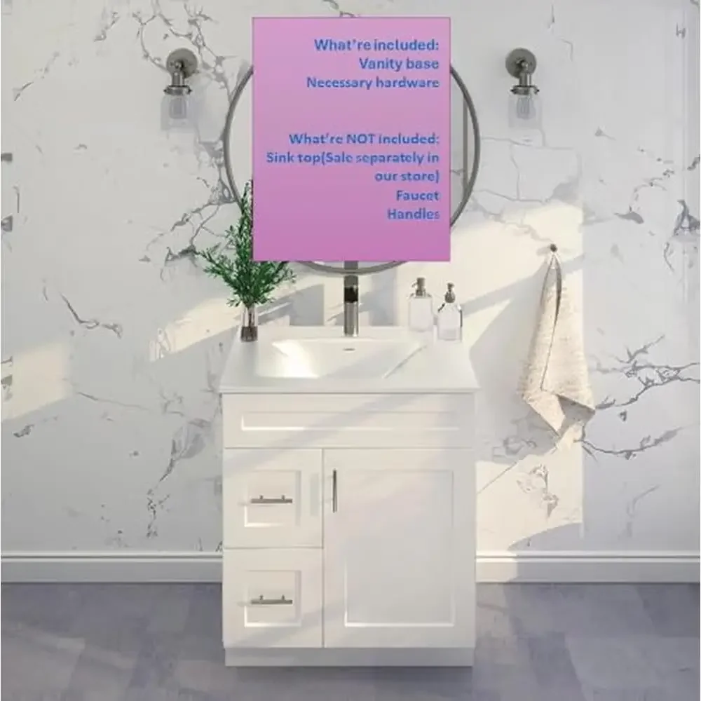 Vanity Cabinet banheiro com gavetas, madeira maciça, construção macia Fechar gaveta Slides, esquerda e direita gavetas comutáveis, 30 polegadas