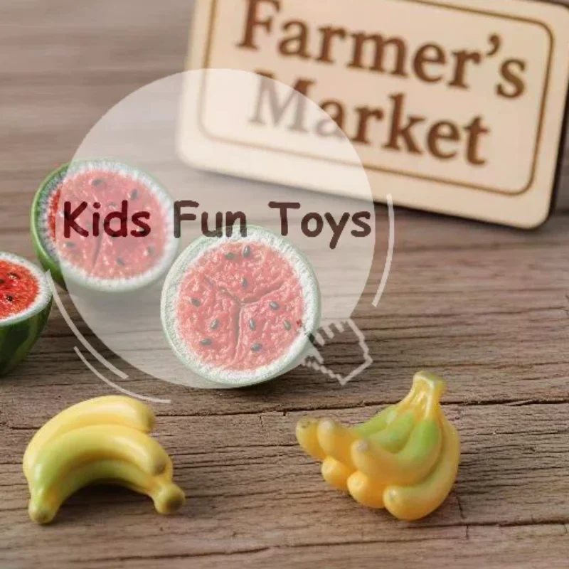 10PCS Miniature Half Cut Watermelon Toy Lifelike Dollhouse Kitchen Food Decor Accessories for Kids Pretend Play Props