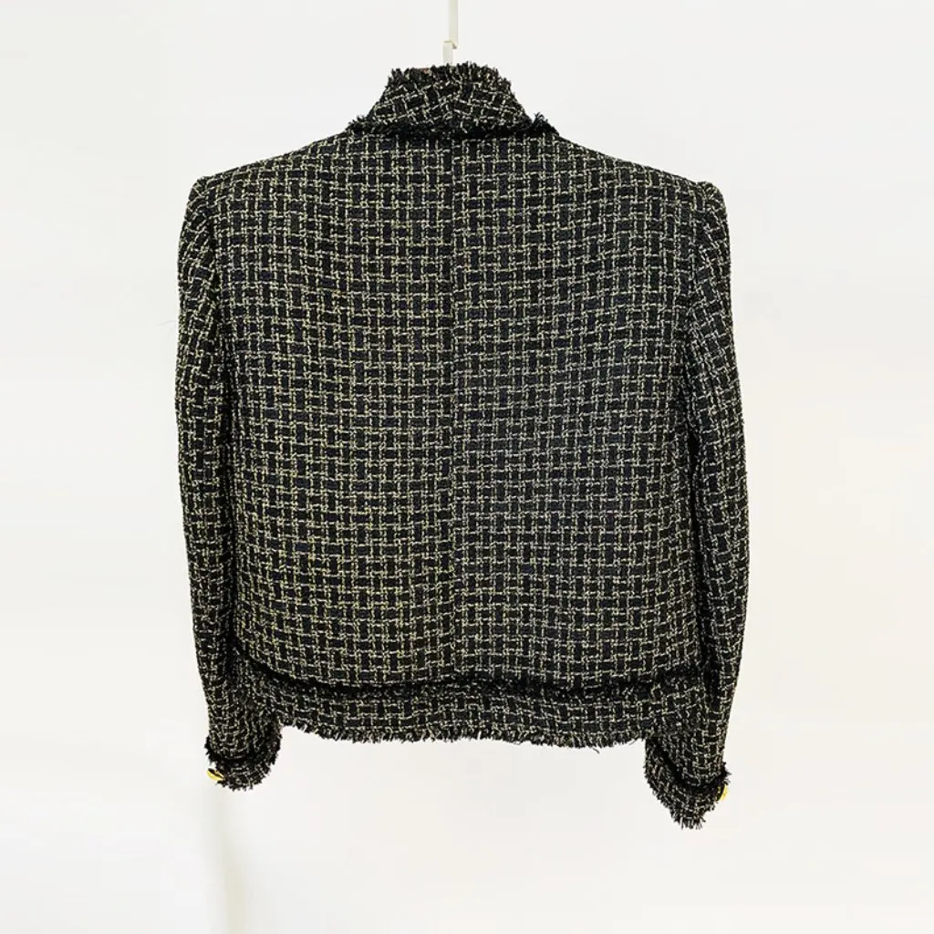 

European And American Star Fashion Gold Thread Plaid Tweed Tassel Edge Cardigan Jacket Women's Spot New Arrivals