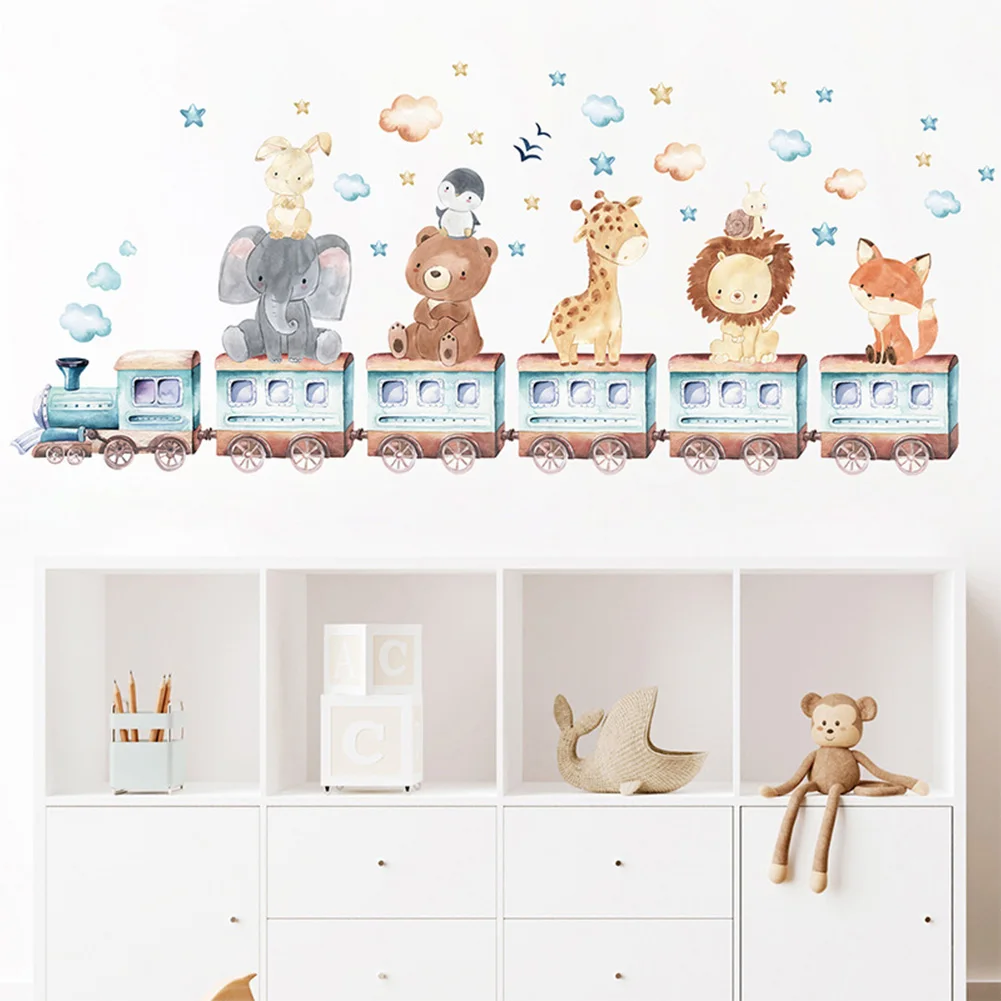 Baby Room Wall Stickers Cartoon Animal Train Elephant Giraffe Wall Decals for Kids Room Nursery Room Bedroom Decals Wallpapper