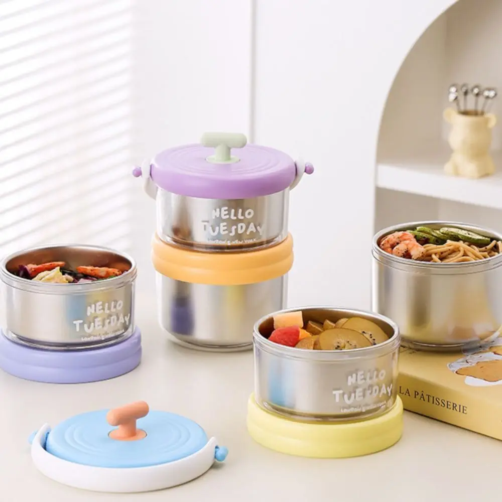 

Portable Double Layer Insulated Lunch Box Microwaveable Leakproof Fresh-keeping Box Sealed Round Food Container Office