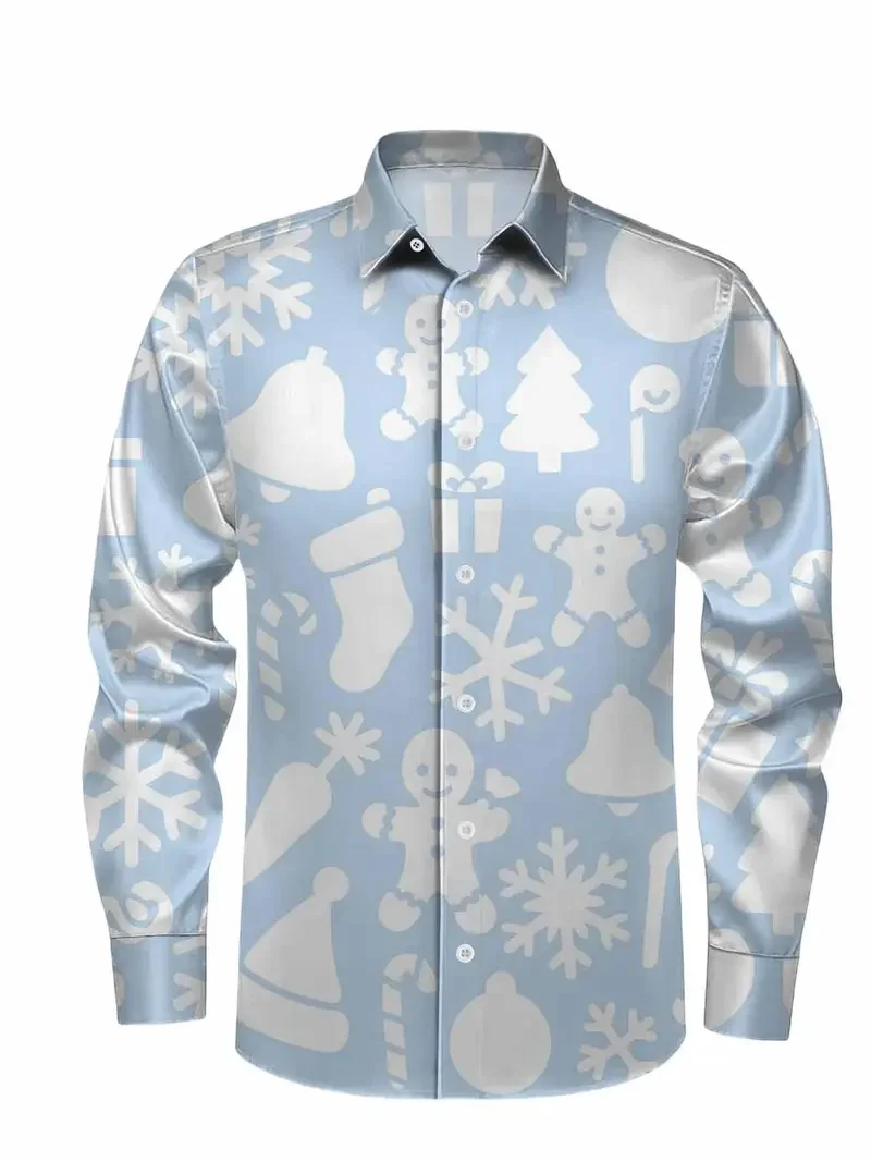 Camisa con estampado navideño de moda en 3D, camisa informal de manga larga para hombre, camisa de diseño callejero para otoño/invierno