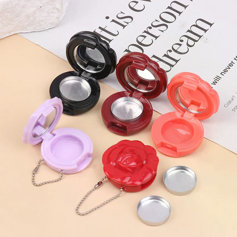 Empty Eyeshadow Case With Keychain Rose Flower Shape Lipstick Box Cosmetic Packing Container Refillable Makeup Lip Mask Case view 3