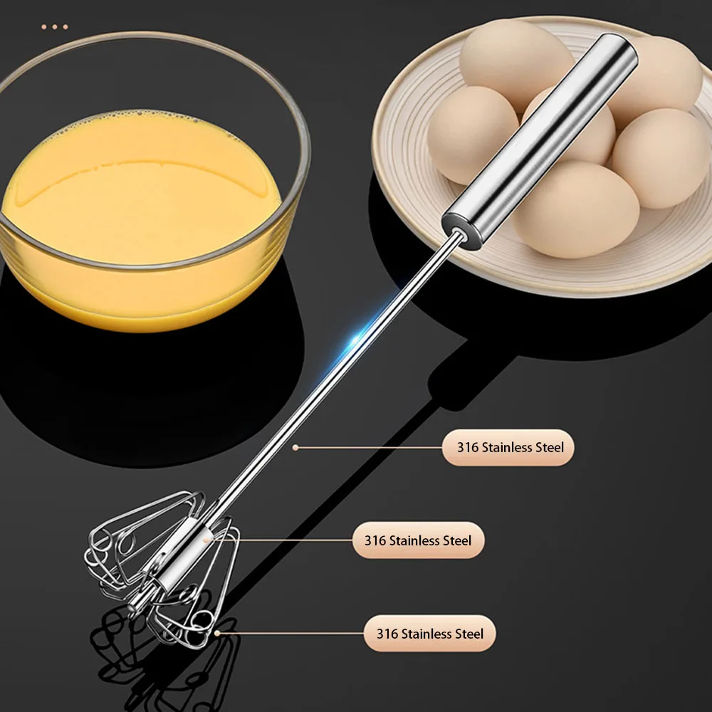 SUS316 Stainless Steel Hand Push Rotary Whisk Semi-Automatic Mixer for Eggs, Milk, Coffee, Cream, Kitchen Tool view 6